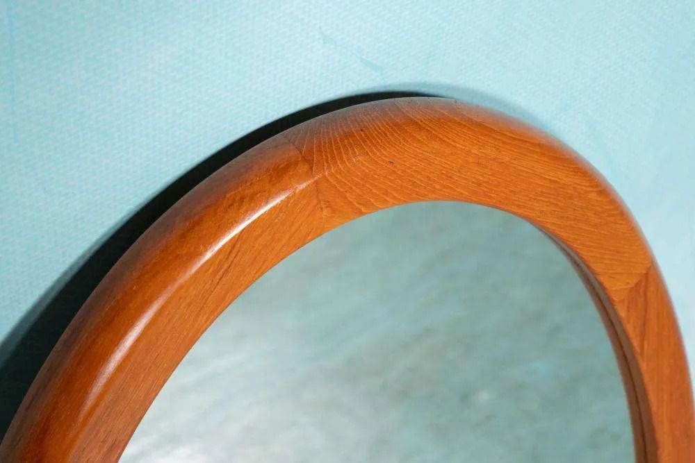 Vintage Deens Design Xl Spiegel Teakhouten, Ovale Silkeborg Spiegel. photo furniture