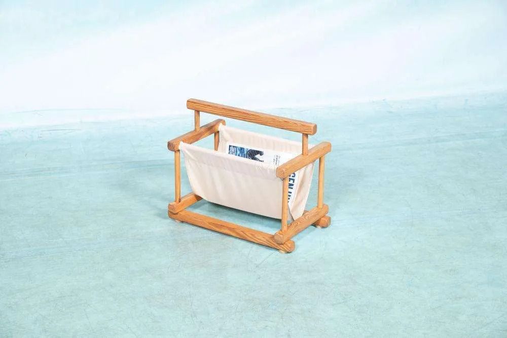 Bohemian Spruce Reading Rack 70s, Vintage Pine Magazine Rack. photo for sale