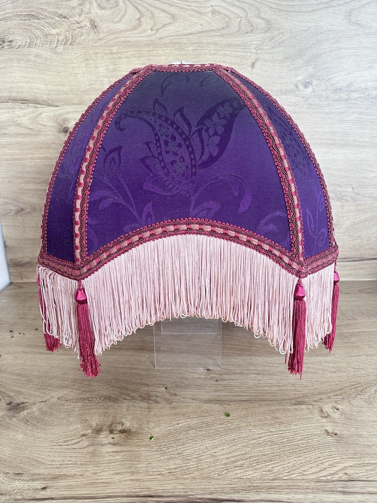 Downton Style Vtg Empire Tassel Lampshade Purple Damask Fringe Boudoir 35cm