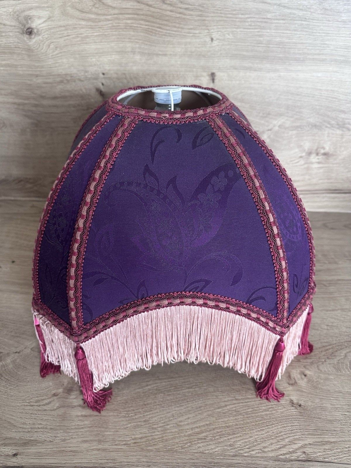 Downton Style Vtg Empire Tassel Lampshade Purple Damask Fringe Boudoir 35cm photo furniture