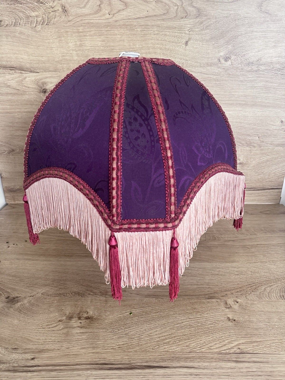 Downton Style Vtg Empire Tassel Lampshade Purple Damask Fringe Boudoir 35cm photo Lighting
