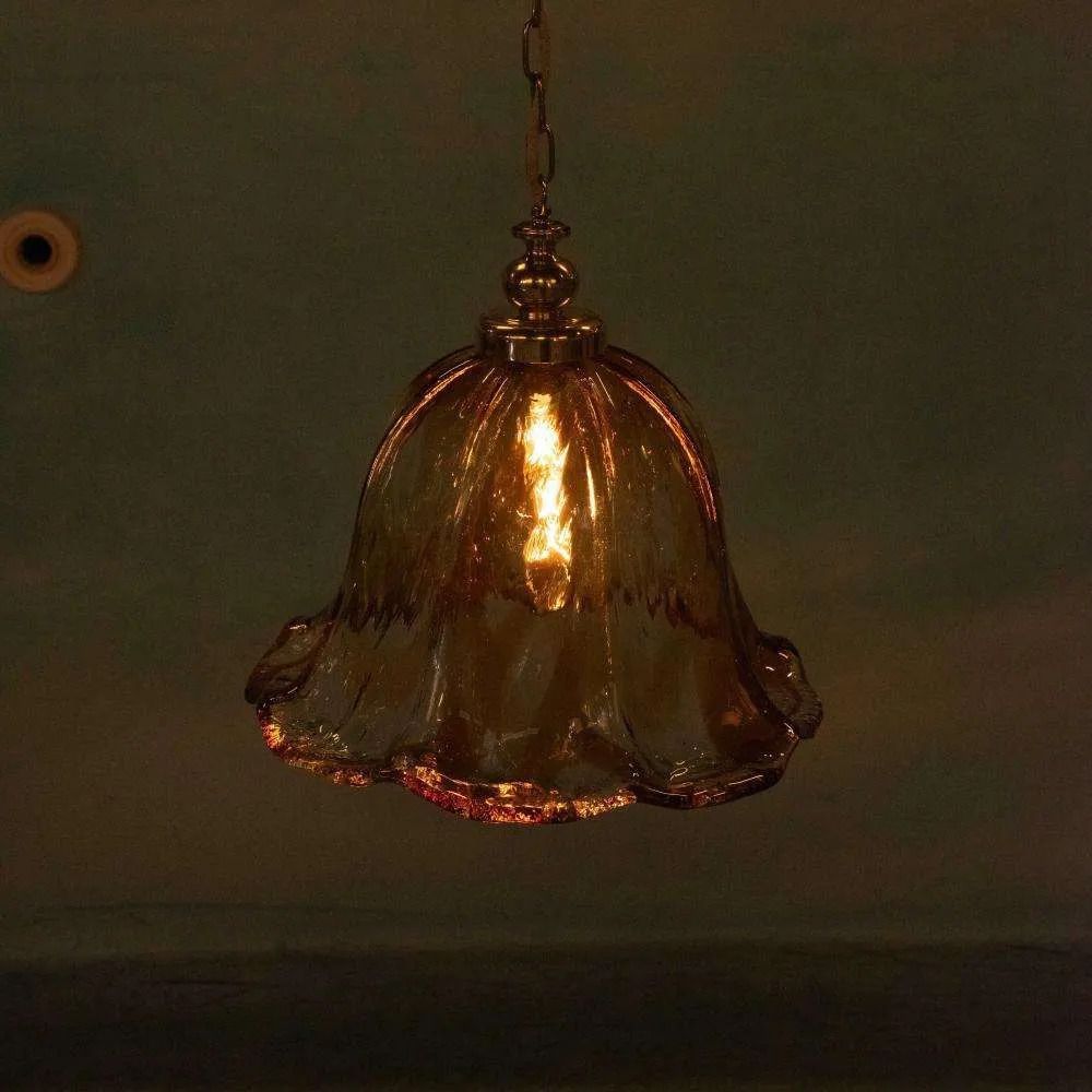 Lighting Vintage Amber Murano Pendant Lamp Honsel, Italian Glass Lamp. photo