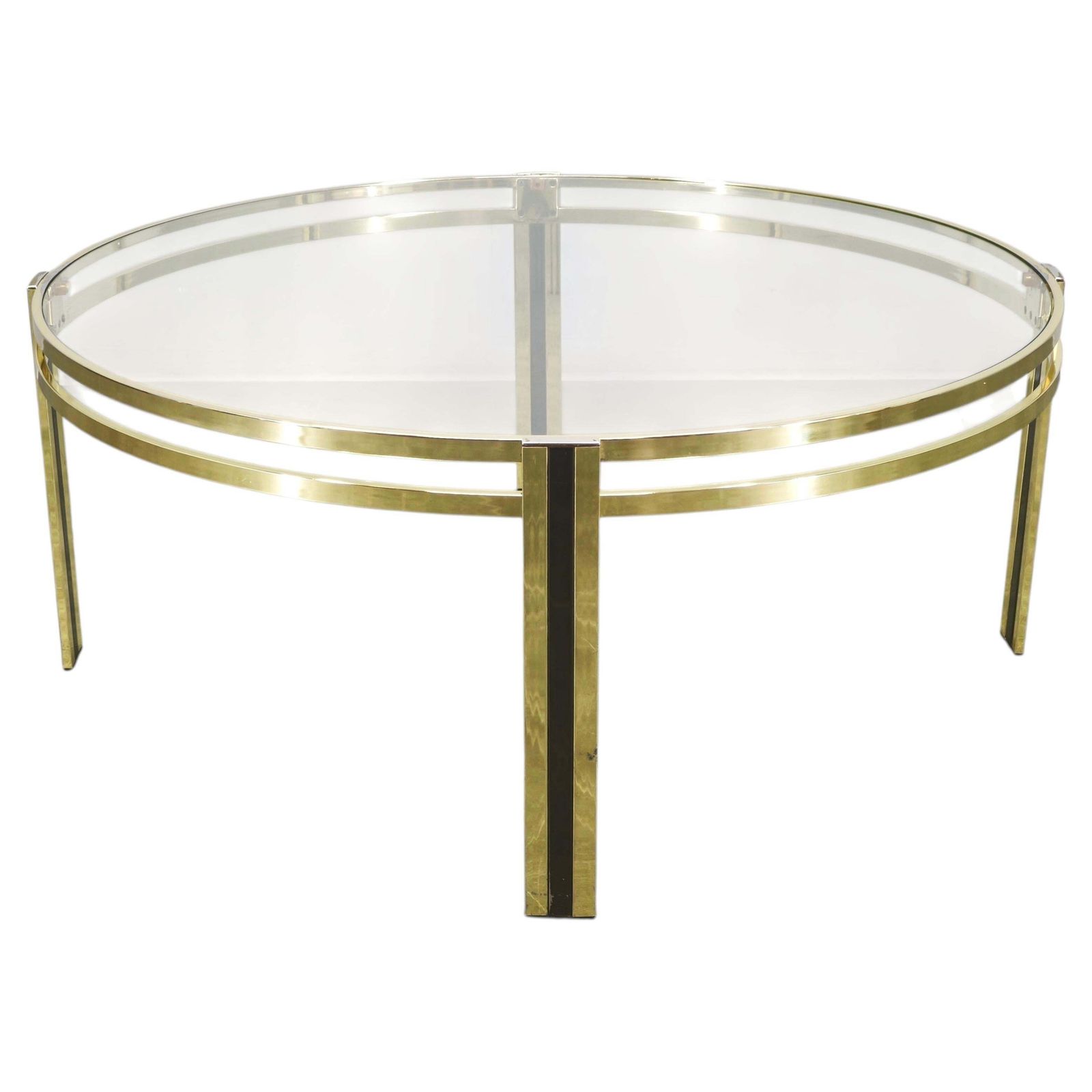 Italian Brass And Glass Round Coffee Table, 1970s