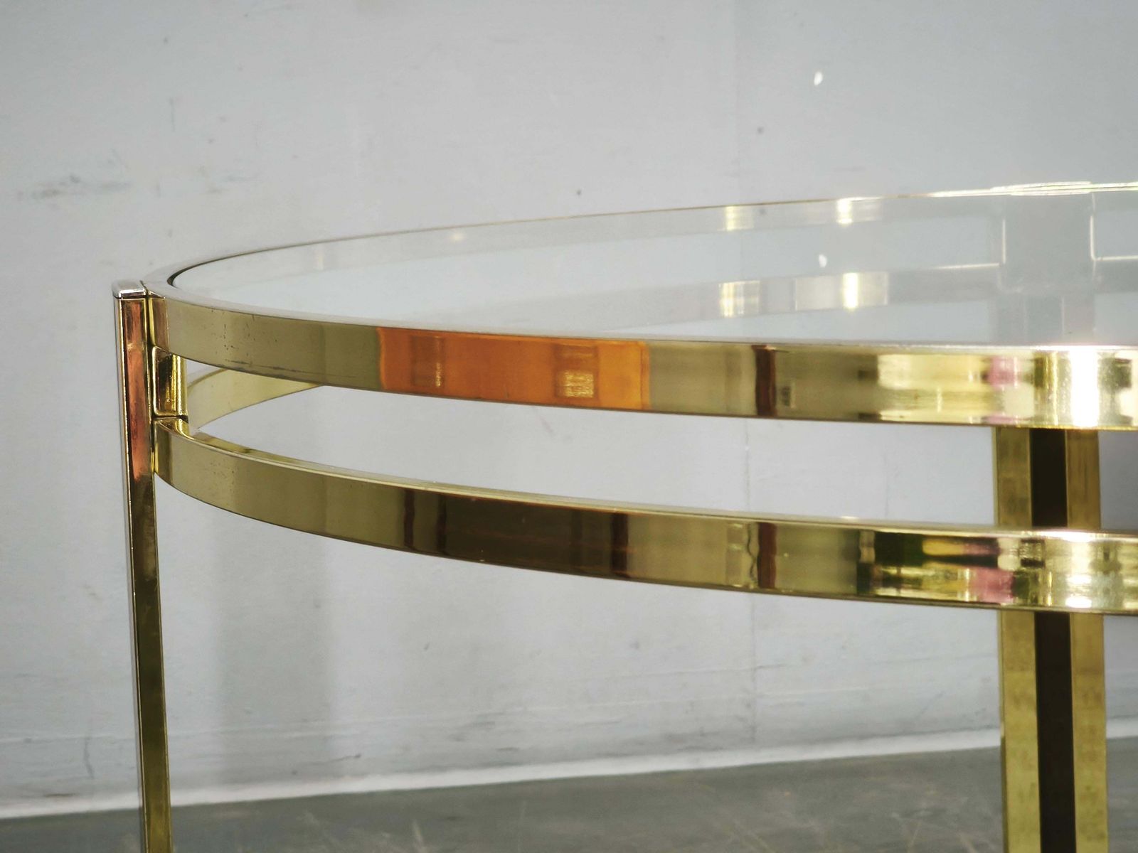 Italian Brass And Glass Round Coffee Table, 1970s photo buy