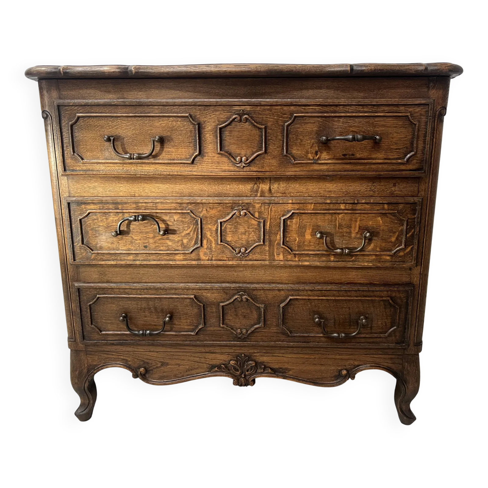 Regency Style Chest Of Drawers In Carved Oak, 20th Century