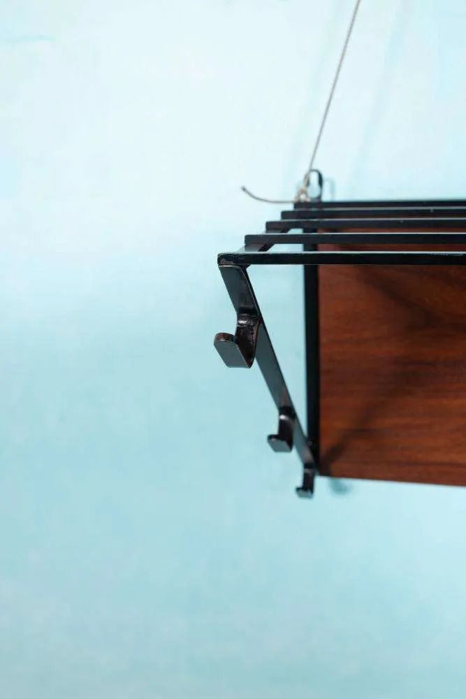 Midcentury Kapstok Teak & Zwart Metaal, Vintage Coat Rack. photo for sale