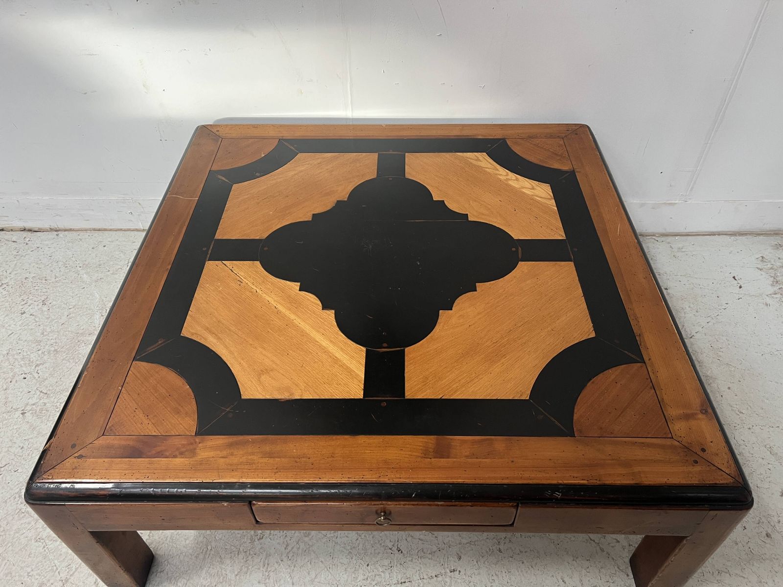 20th Century Wooden Coffee Table With Geometric Decoration photo furniture
