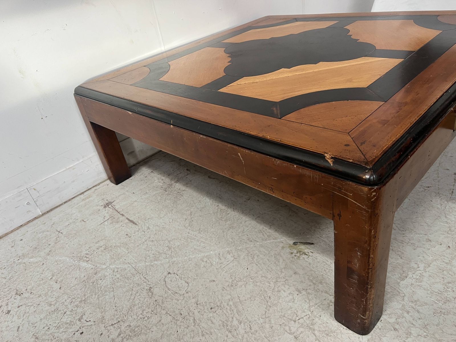 20th Century Wooden Coffee Table With Geometric Decoration photo vinterior