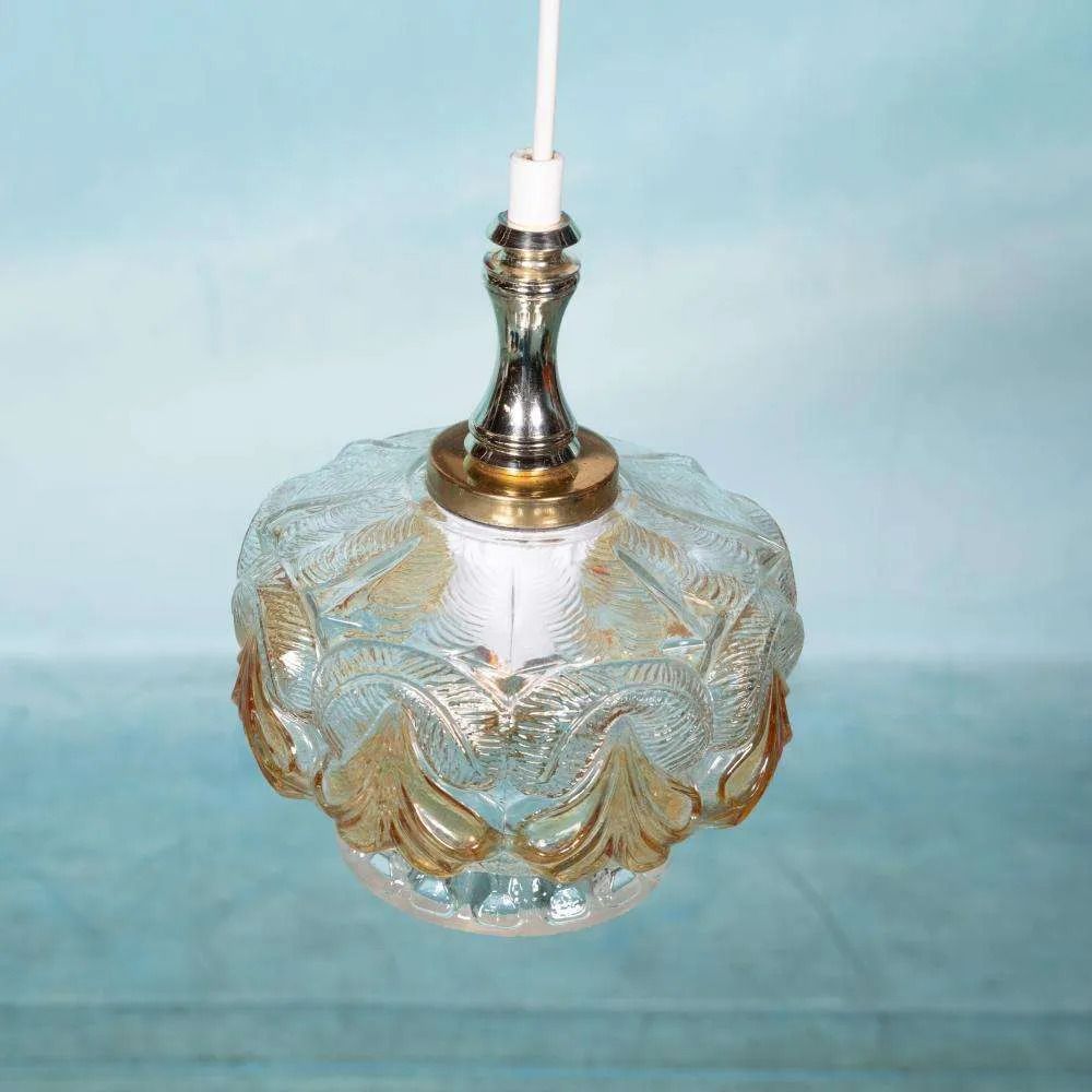 Glass Sixties Hanging Lamp, Vintage Nordic Glass Pendant. photo for sale