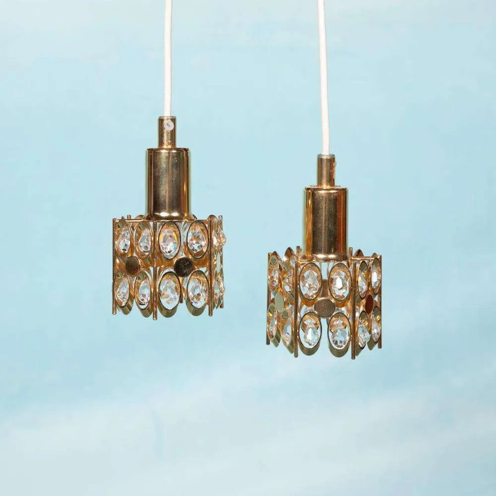 Vintage Palwa Hanglampen – Messing & Kristal.