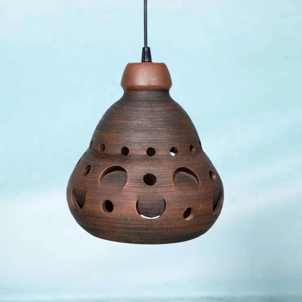 Japandi Keramische Hanglamp Ca. Jaren 1960/1970, Boho Vintage Lamp.