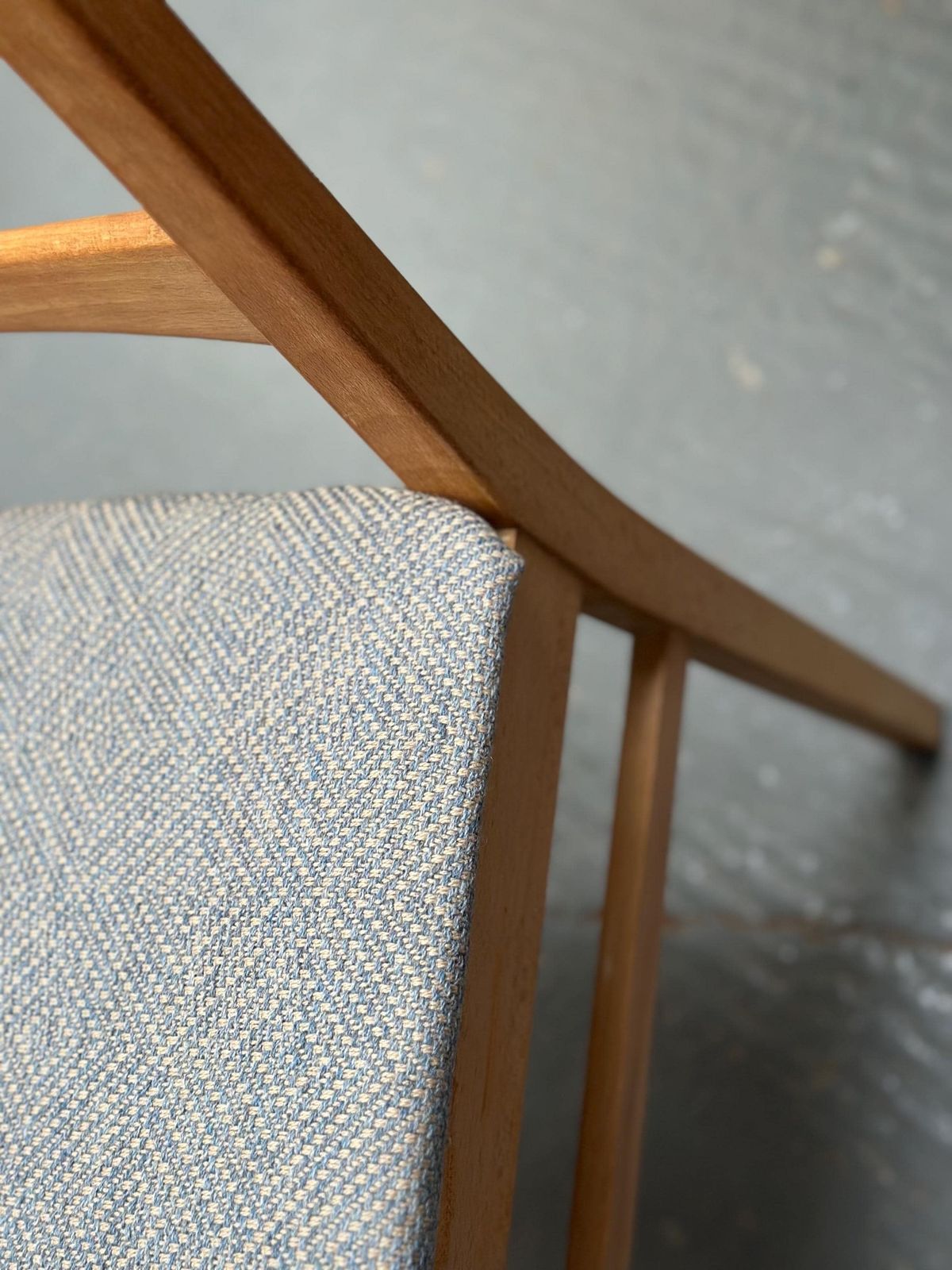 Pair Of Vintage East German Ladderback Dining Chairs In Blue Linwood Upholstery photo for sale