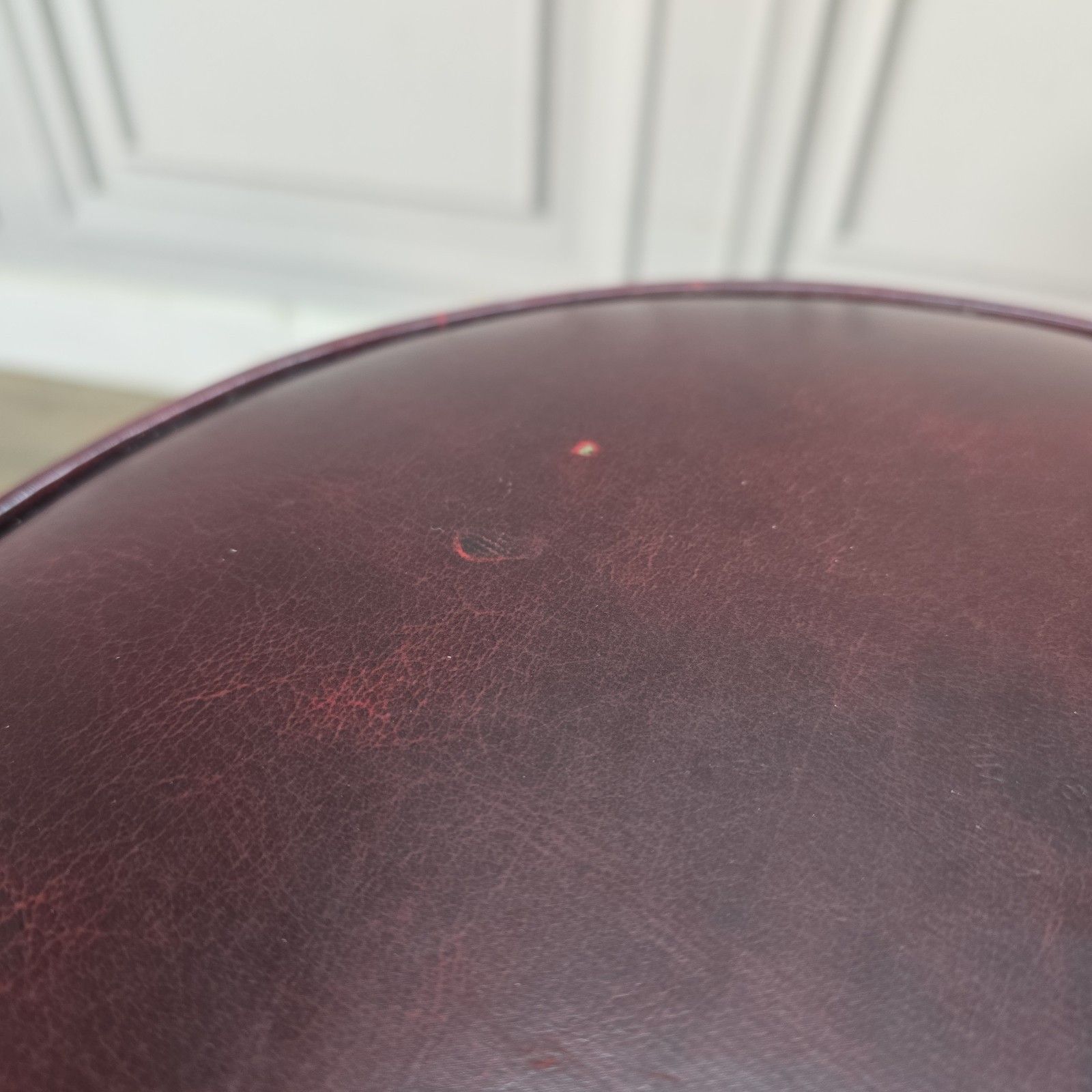 Furniture Antique Pub Stool Piano Seat Red Leather Vinyl Cast Iron Base Claw Feet photo