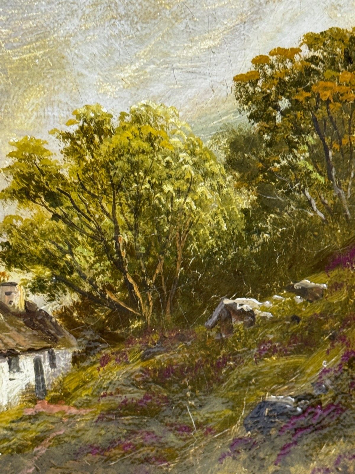photo vinterior 19th Century Oil Painting Ben Lawers First Light Morning Mist Highland Cattle Beside Loch Tay