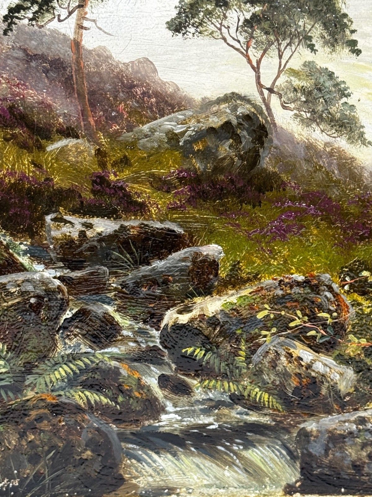 photo vintage 19th Century Oil Painting Ben Lawers First Light Morning Mist Highland Cattle Beside Loch Tay
