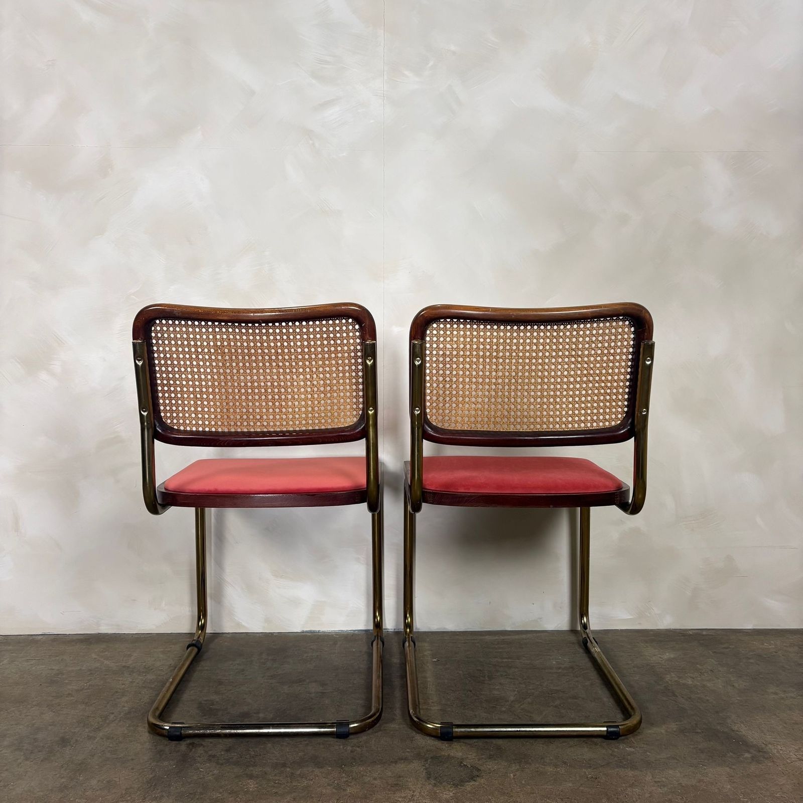 photo furniture Four Brass Pink Cane Rattan Marcel Breuer Cesca Dining Chairs Mid Century Retro Mcm