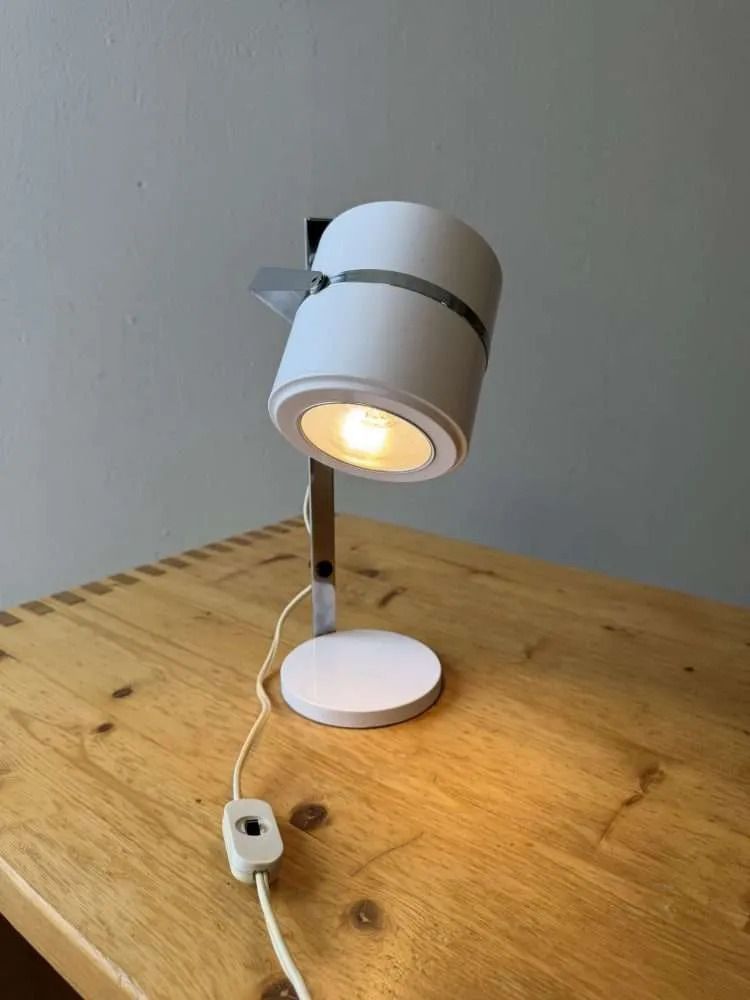 Vintage Elma Bureaulamp Wit Metaal Jaren 1970 photo Verlichting