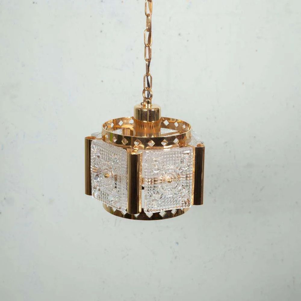 Vintage Messing & Ijsglas Hanglamp, Vitrika Glazen Hanglamp photo Verlichting