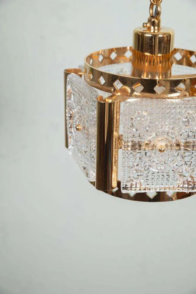 photo furniture Vintage Messing & Ijsglas Hanglamp, Vitrika Glazen Hanglamp