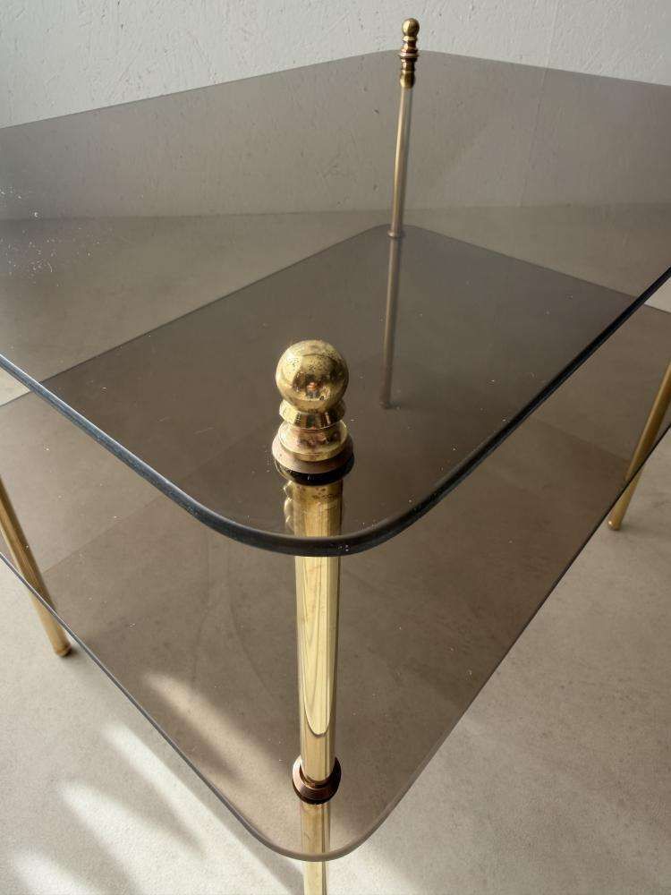 Vintage Smoked Glass Brass Side Table From The 1970s photo furniture