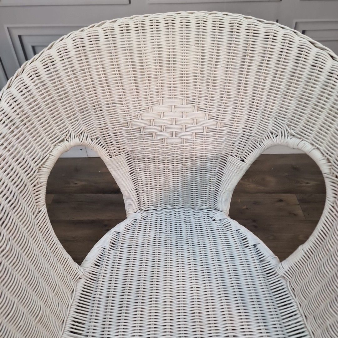 Vintage Wicker Tub Chair White Painted Cane Conservatory Armchair Seat Retro Mcm photo 70.0