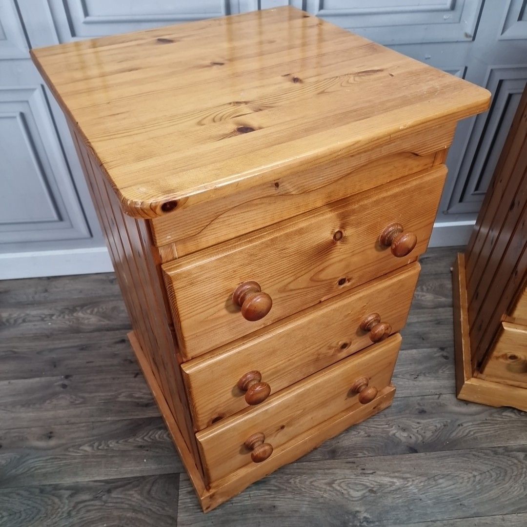 Retro Pair Pine Bedside Tables Chest Of Drawers Cabinets Solid Wooden Vintage photo for sale