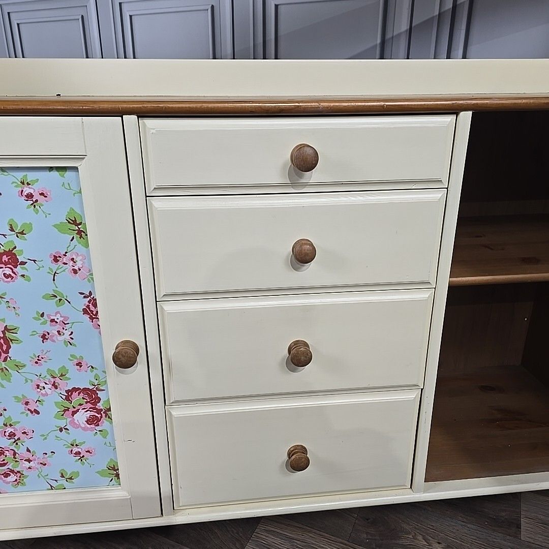 photo for sale Vintage Sideboard Cabinet  Shabby Chic Solid Pine Wooden Kitchen Washstand Retro