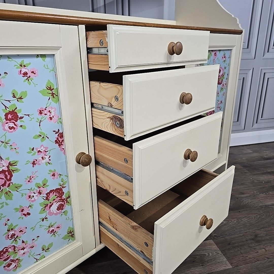 photo buy Vintage Sideboard Cabinet  Shabby Chic Solid Pine Wooden Kitchen Washstand Retro