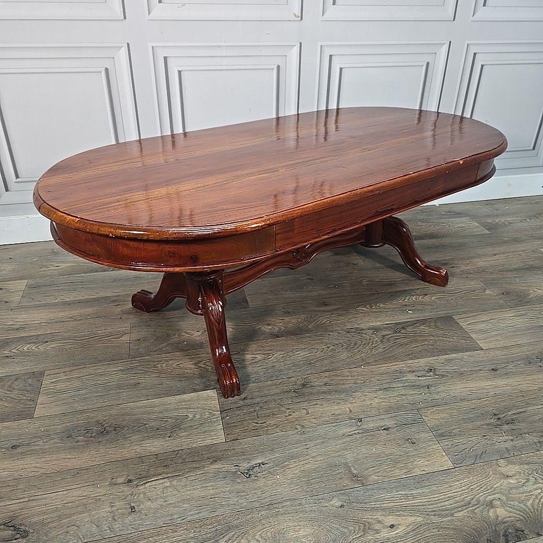 Antique  Coffee Table Victorian Style Mahogany Ball Claw Carved Pedestal Legs photo furniture