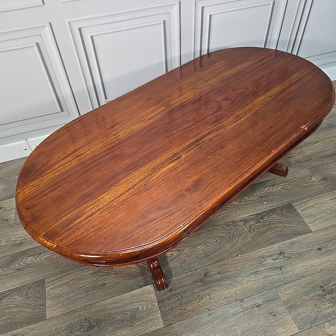 Antique  Coffee Table Victorian Style Mahogany Ball Claw Carved Pedestal Legs photo for sale