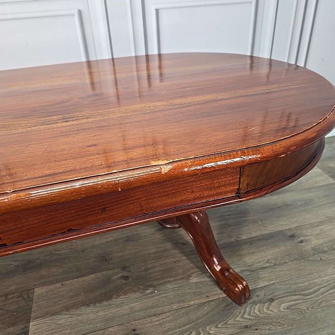 Antique  Coffee Table Victorian Style Mahogany Ball Claw Carved Pedestal Legs photo vintage
