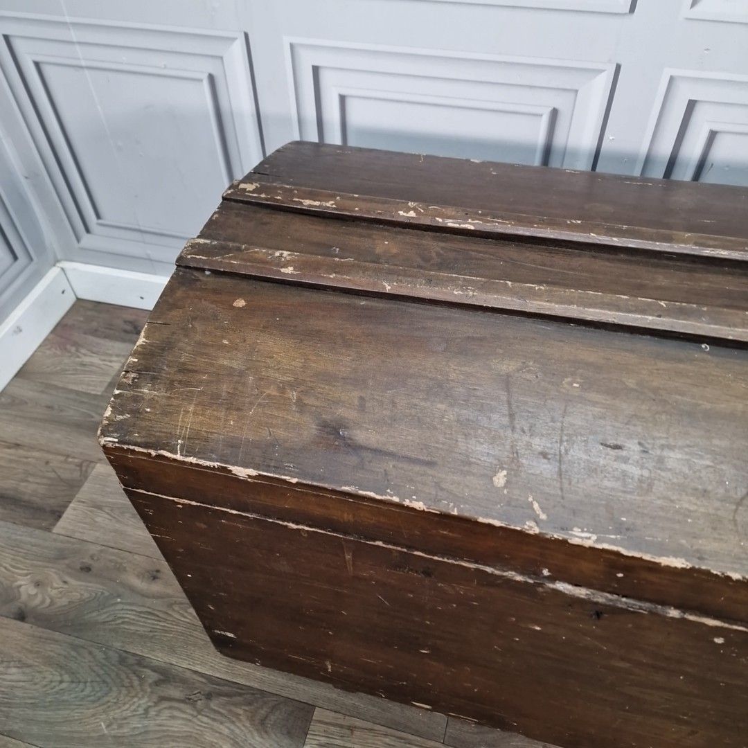 Antique Rustic Wooden Chest – Blanket Box / Trunk Metal Handles Dome Top Storage photo buy