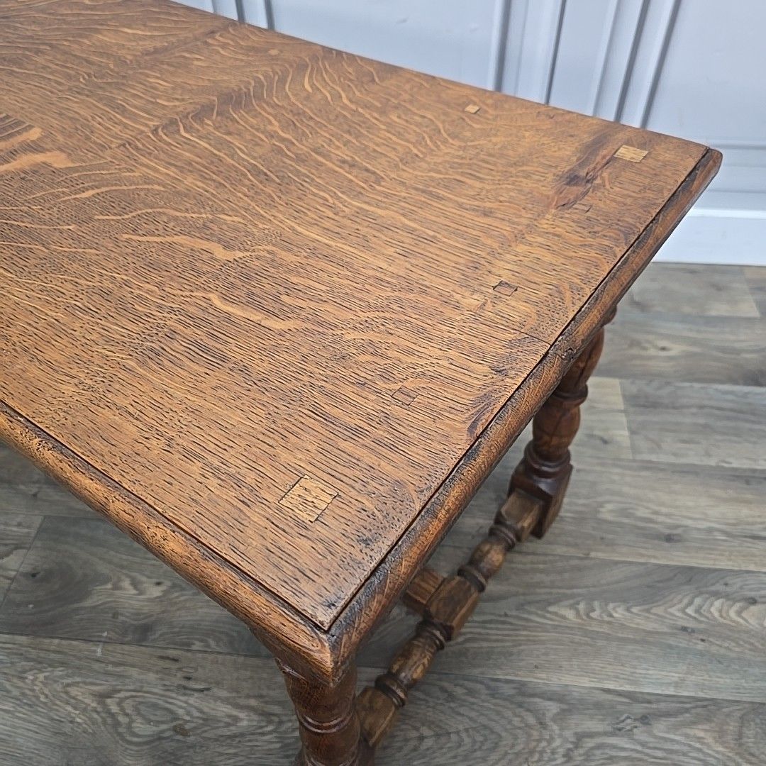 270.0 Antique Oak Lamp Table Solid Wooden Side Secret Drawer Jacobean Revival Style photo