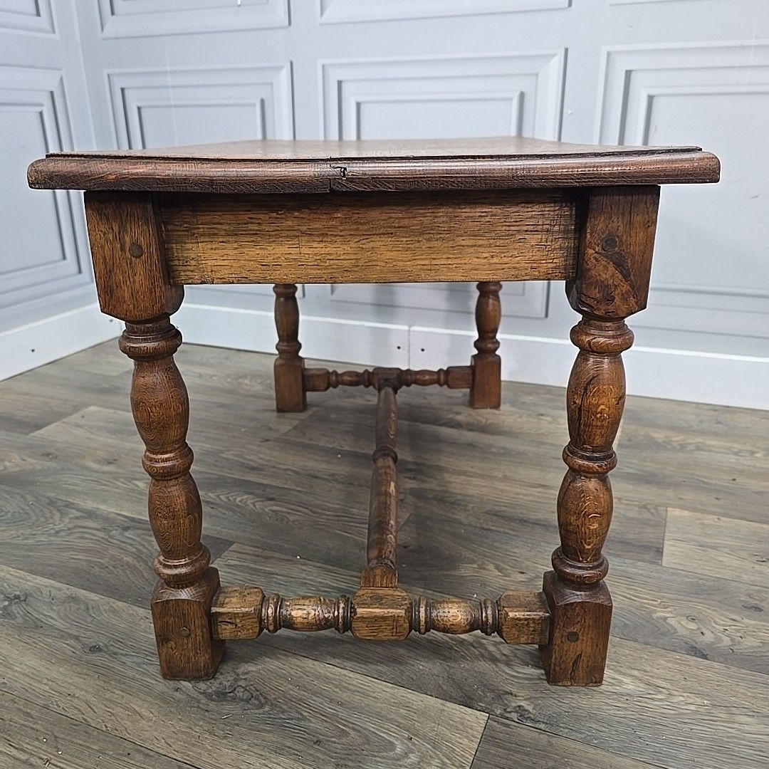 photo vintage Antique Oak Lamp Table Solid Wooden Side Secret Drawer Jacobean Revival Style