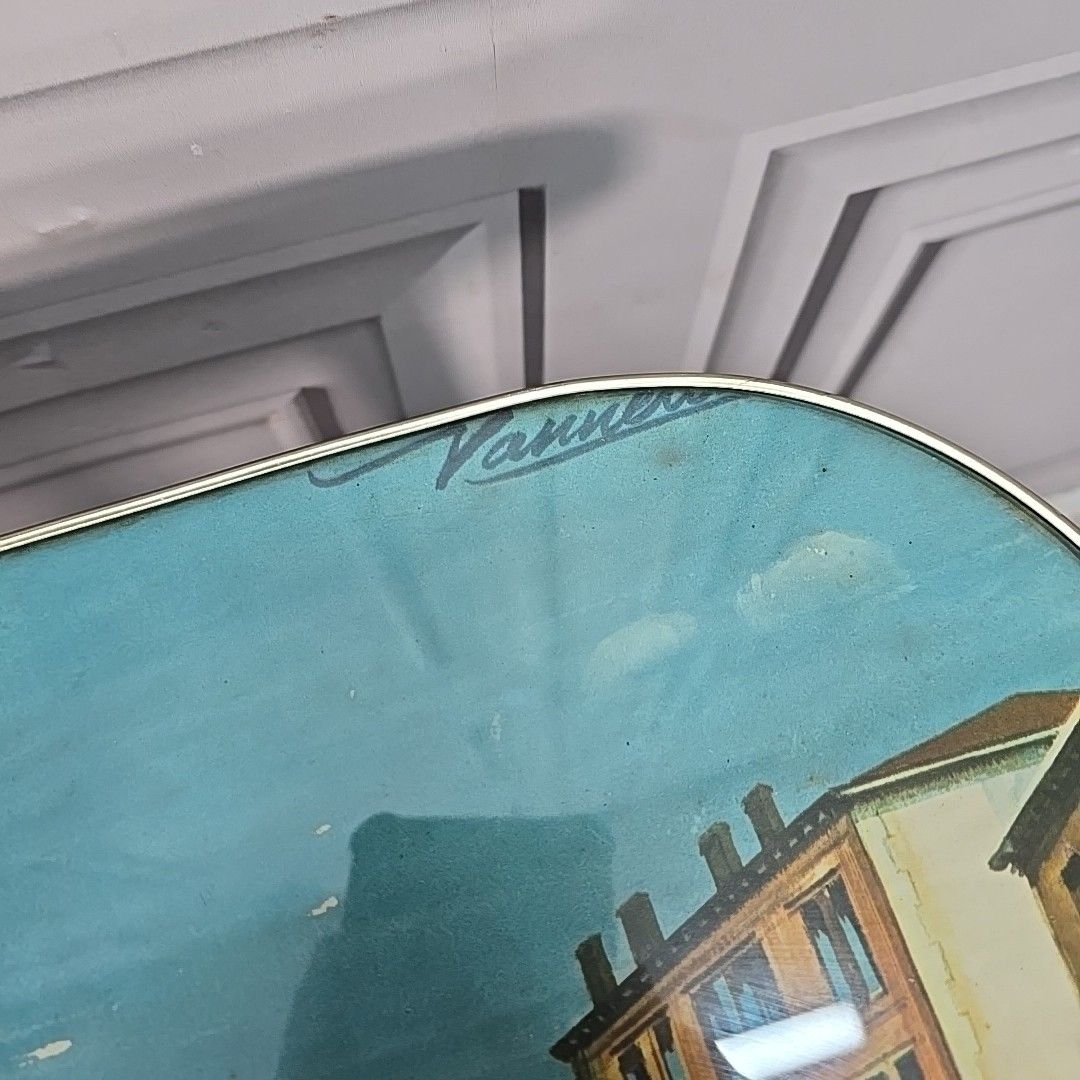 photo furniture Vintage Italian Coffee Table – Mid Century Glass Top Venice Scene Side Console