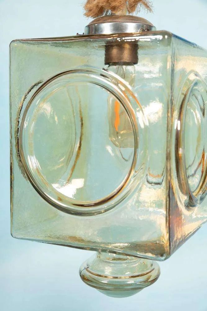 Japandi Glass Pendant Lamp, Bohemian Cubic Vintage Glass Lamp. photo vintage