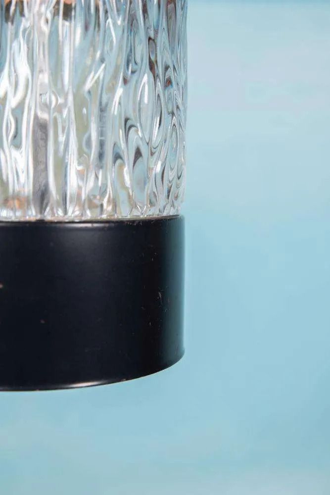 Vintage Glazen Hanglamp Jaren 60, Ribbelglas Japandi Lamp. photo 127.0