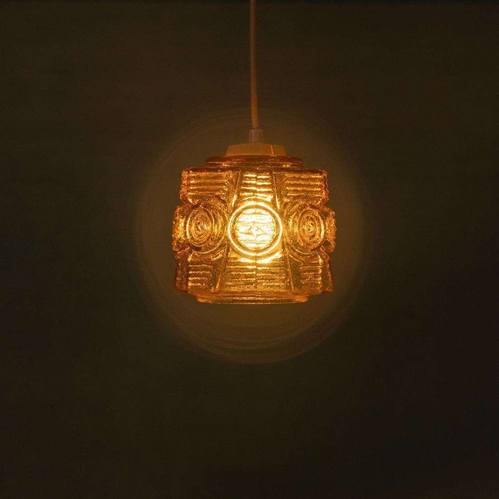 Verlichting Vintage Glazen Hanglamp Vitrika, Amber Mid Century Hanglamp. photo