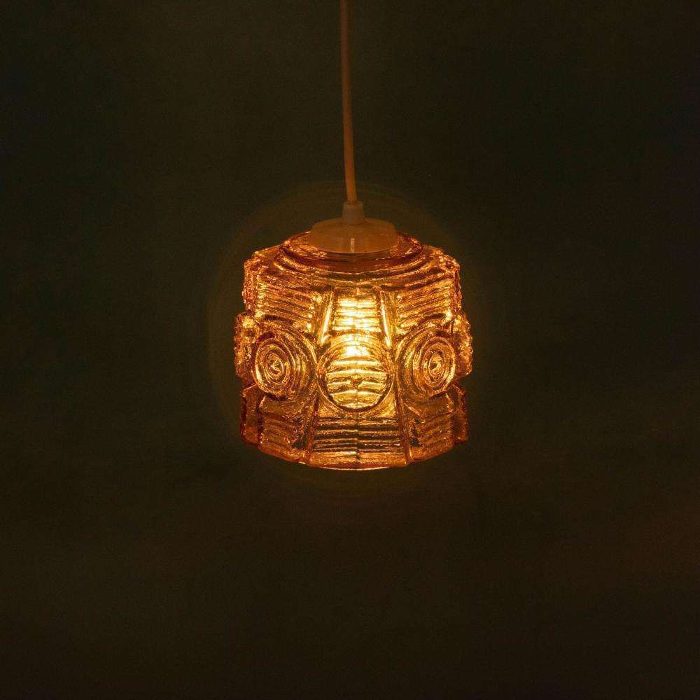 137.0 Vintage Glass Pendant Lamp Vitrika, Amber Midcentury Pendant. photo