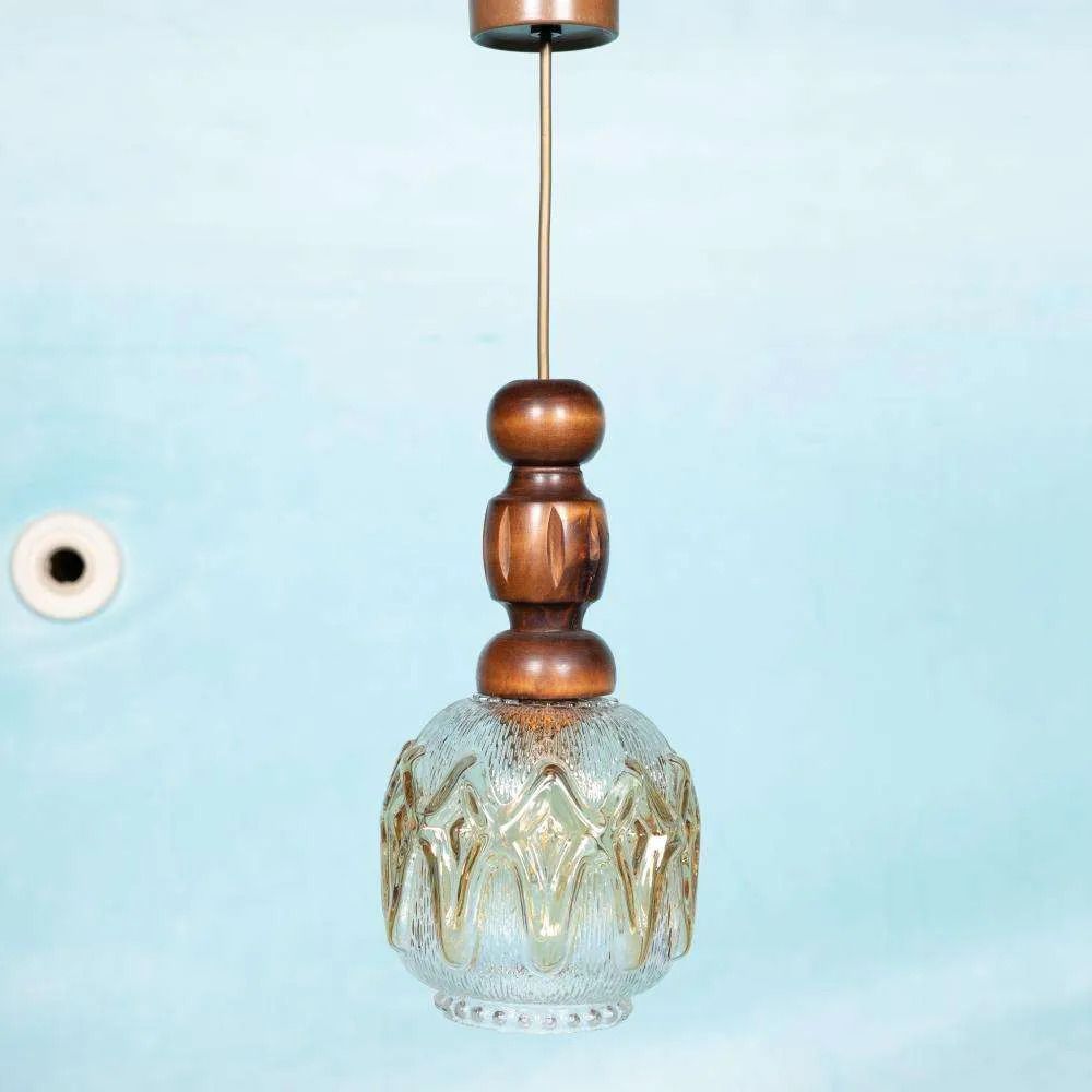 Brutalist Glass Pendant Lamps 70s, Vintage Swedish Pendant.