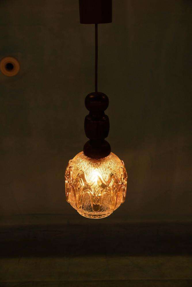 photo vinterior Brutalist Glass Pendant Lamps 70s, Vintage Swedish Pendant.