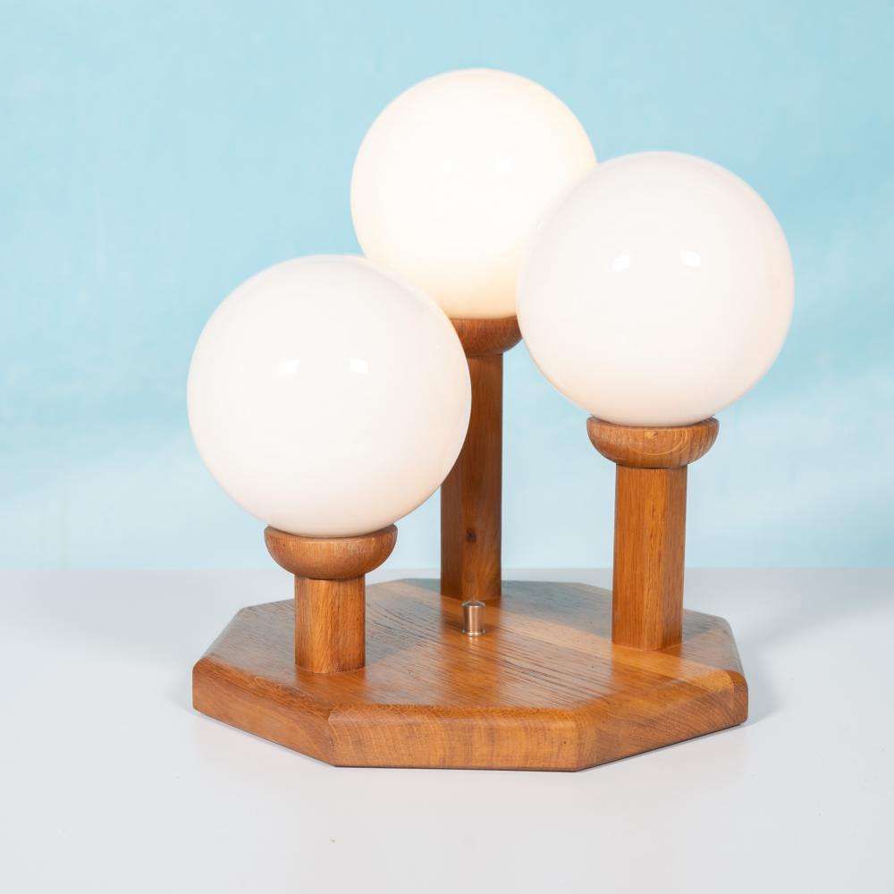 Bohemian Table Lamp Glass Globe Lamp 1970s, Wood & Glass.