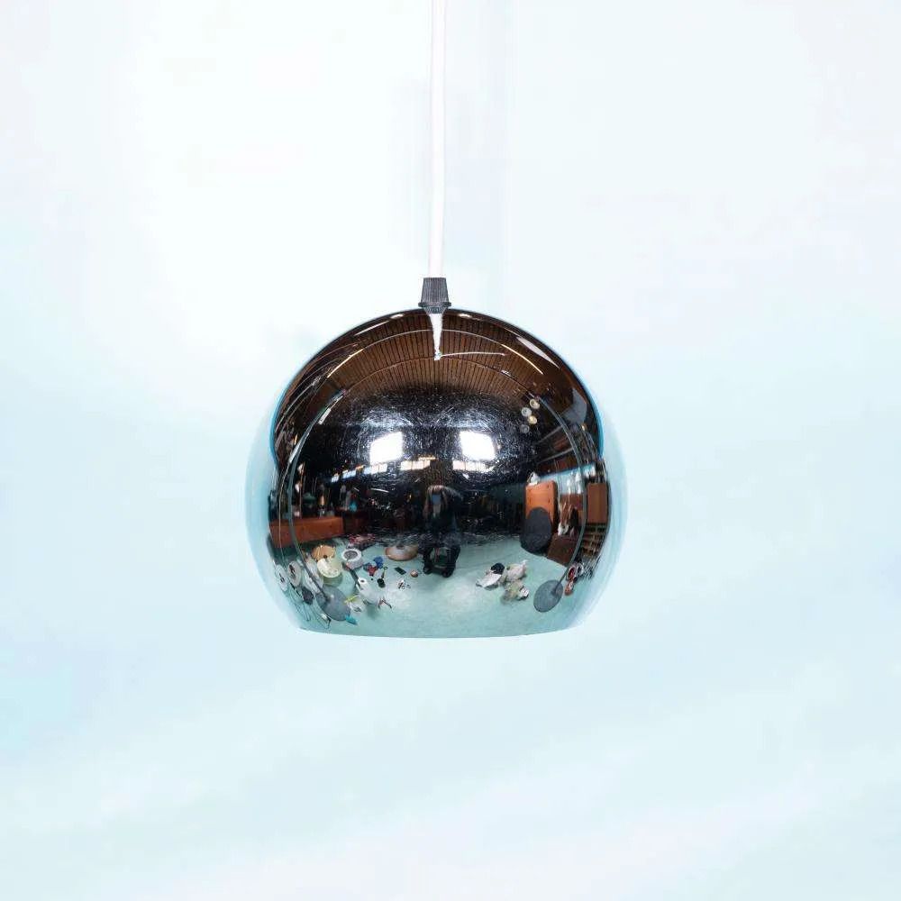 Vintage Chrome Sphere Pendant Lamp, Space Age Eyeball Lamp.