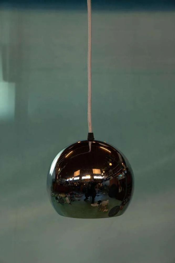 Vintage Chrome Sphere Pendant Lamp, Space Age Eyeball Lamp. photo vintage