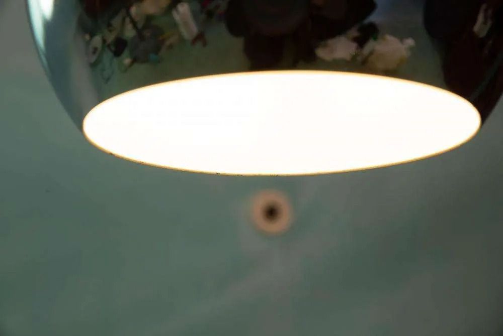 photo for sale Vintage Chrome Sphere Pendant Lamp, Space Age Eyeball Lamp.