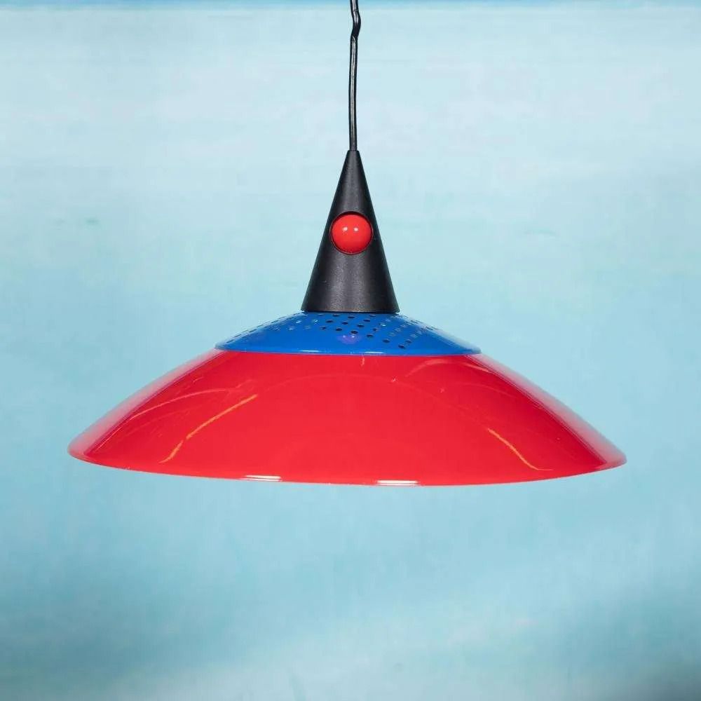 Memphis Style Pendant Lamp 1980s, Children's Room Red Blue Black.