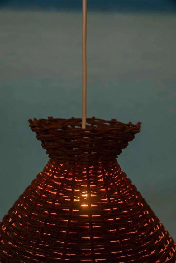 Verlichting Boheemse Jaren Zestig Hanglamp, Gevlochten Vintage Lampenkap. photo