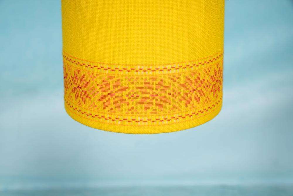 photo furniture Space Age Pendant Lamp Ochre Yellow, Sixties Swedish Yellow Pendant.