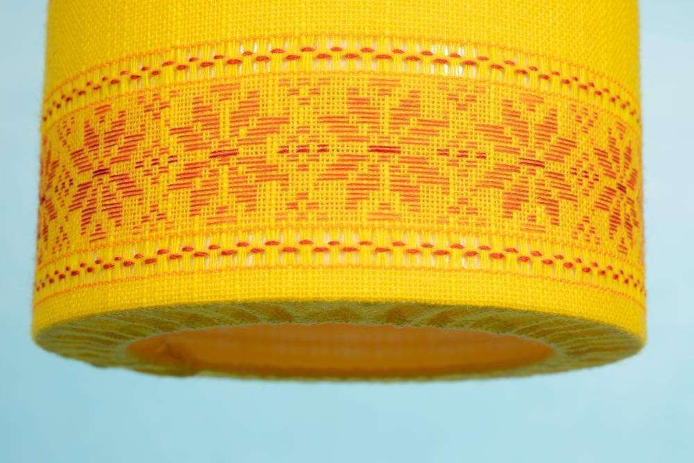 photo for sale Space Age Pendant Lamp Ochre Yellow, Sixties Swedish Yellow Pendant.