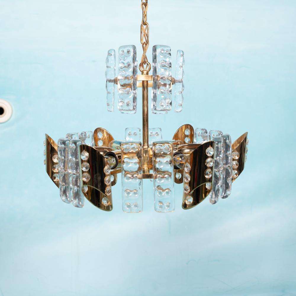 Midcentury Orrefors Gold Plated Crystal Hanging Lamp Fagerlund photo furniture